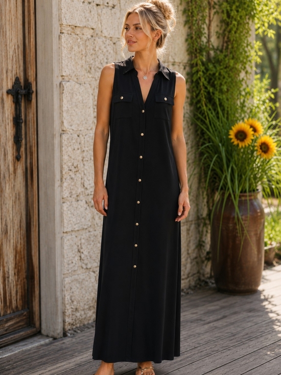 Michael Kors Dresses & Skirts - Michael Michael Kors Black Sleeveless Button Front Maxi Dress PL